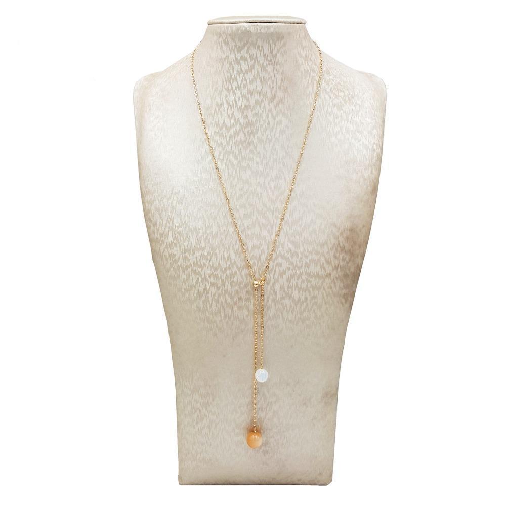 "Night and Day" Natural Sunstone and Moonstone 9K Gold Necklace Necklace