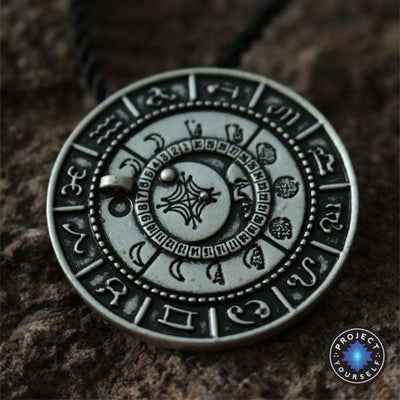 Old Moon Phase Zodiac Amulet Necklace
