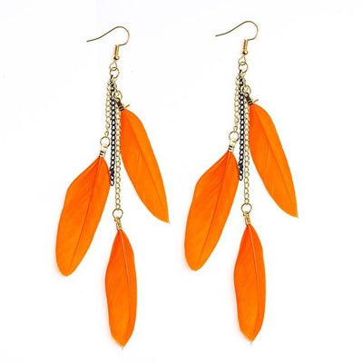 Paradise Feathers Dangling Earrings Orange Earrings