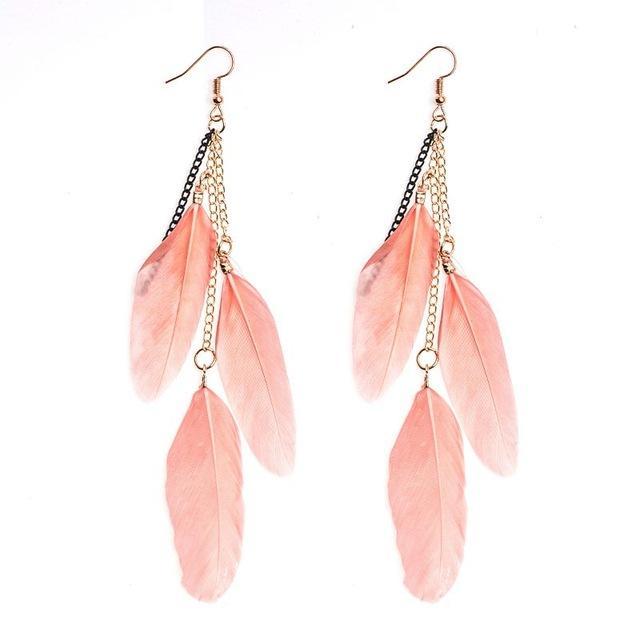 Paradise Feathers Dangling Earrings Pink Earrings