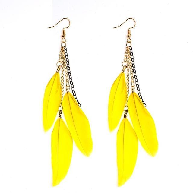 Paradise Feathers Dangling Earrings Yellow Earrings