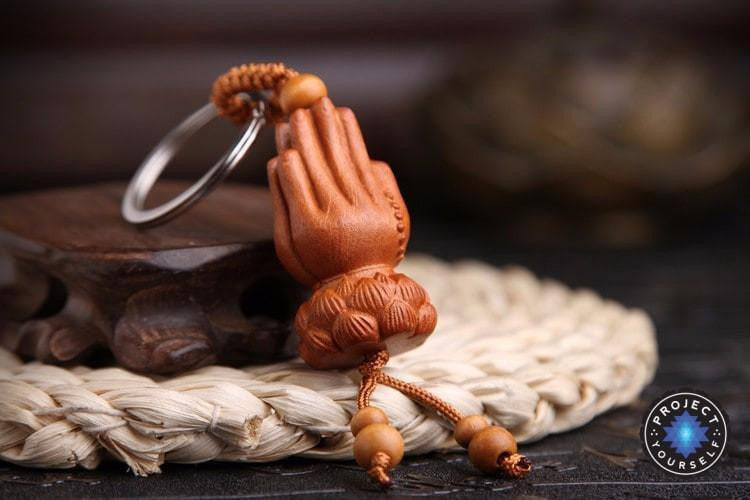 Peach Wood Namaskara Mudra Lotus Buddha Hand Key Ring – Project Yourself
