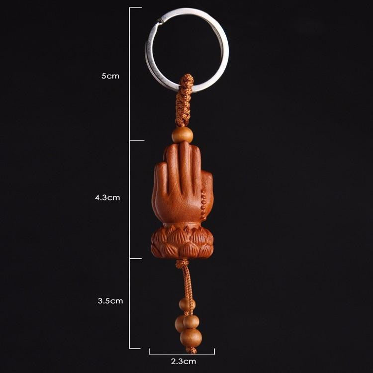 Peach Wood Namaskara Mudra Lotus Buddha Hand Key Ring – Project Yourself