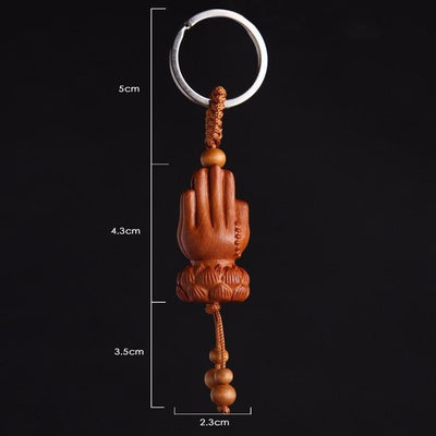 Peach Wood Namaskara Mudra Lotus Buddha Hand Key Ring Keychains