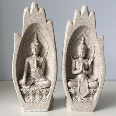 Prayers of Buddha 2-Piece Sandstone Statue Decor