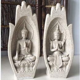 Prayers of Buddha 2-Piece Sandstone Statue Natural Decor