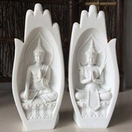 Prayers of Buddha 2-Piece Sandstone Statue White Decor