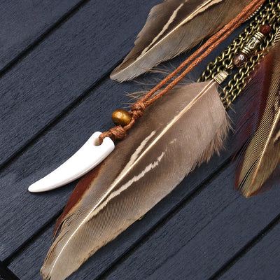 Boho Dreamcatcher Feather Pendant Necklace