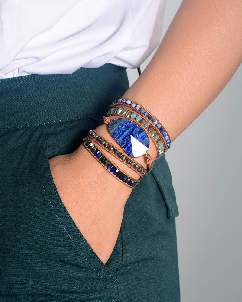 Lapis Lazuli Leather Wrap Bracelet