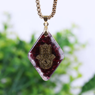 Garnet Hand Of Hamsa Orgone Necklace