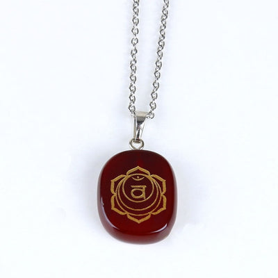 Gold Engraved Chakra Gemstone Reiki Healing Pendant Necklace