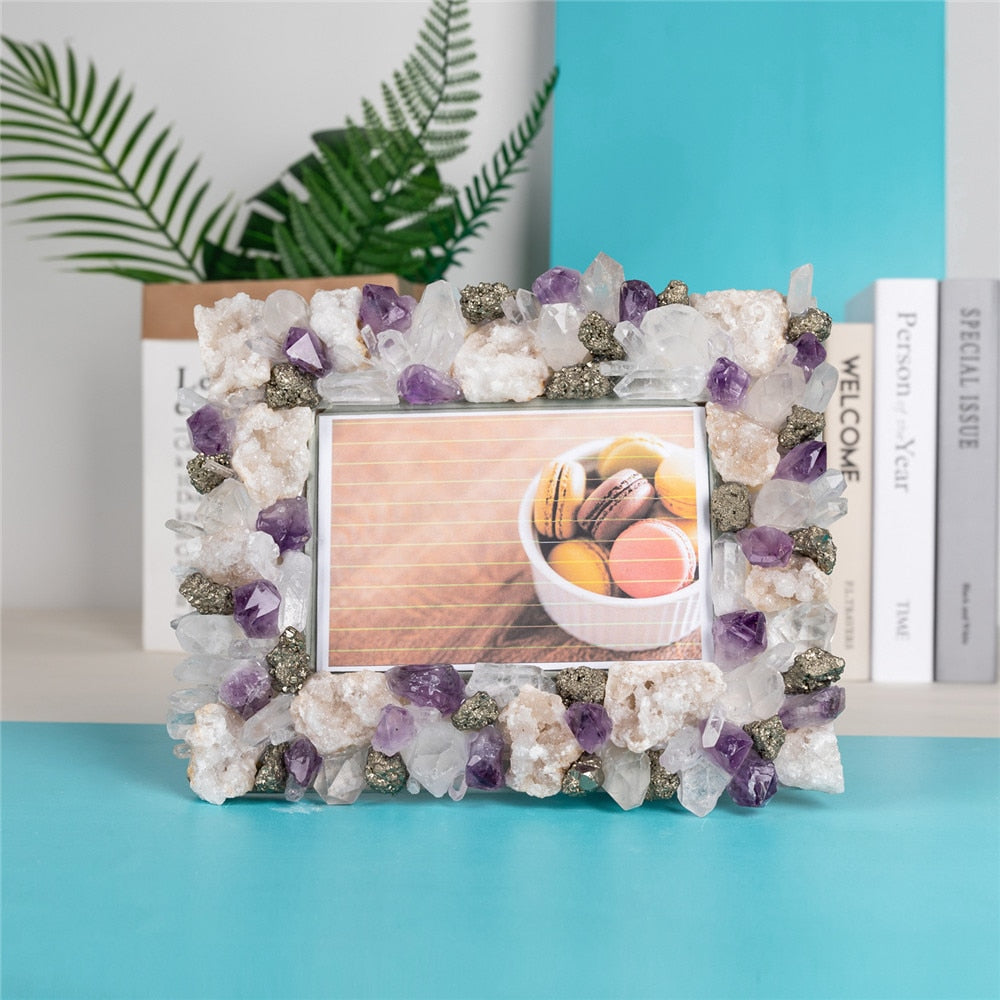 Natural Amethyst and Pyrite Picture Frame