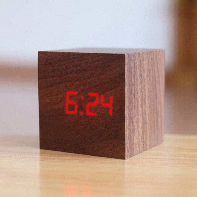 Sound Activated Digital LED Wooden Alarm Clock