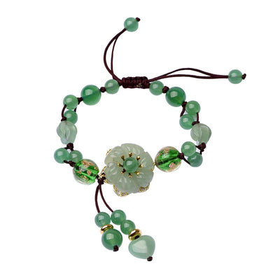 Retro Natural Green Jade Dangling Flower Bracelet