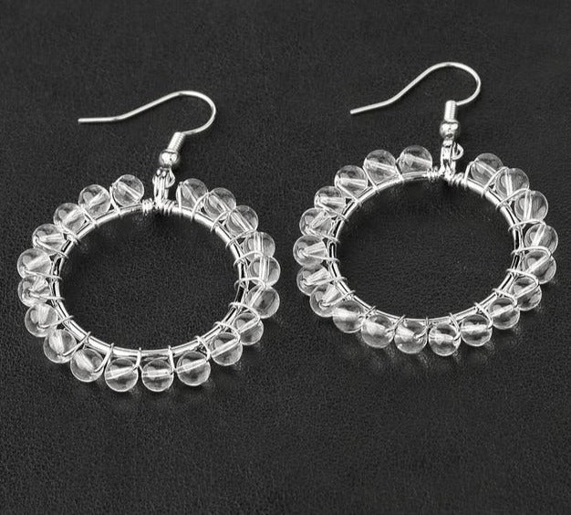 Silver Wire Wrapped Natural Stone Earrings