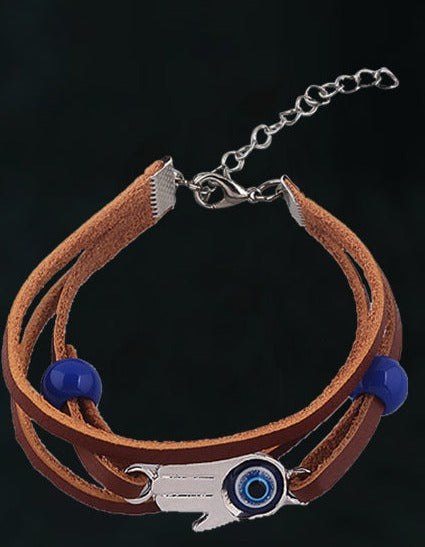 Hamsa and Evil Eye Leather Bracelet