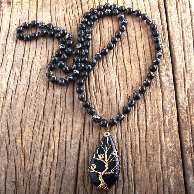Black Obsidian Tree of Life Mala Necklace