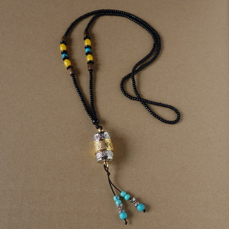 Tibetan Prayer Wheel Pendant Necklace
