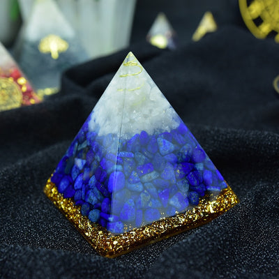 Lapis Lazuli and White Crystal Healing Orgone Pyramid