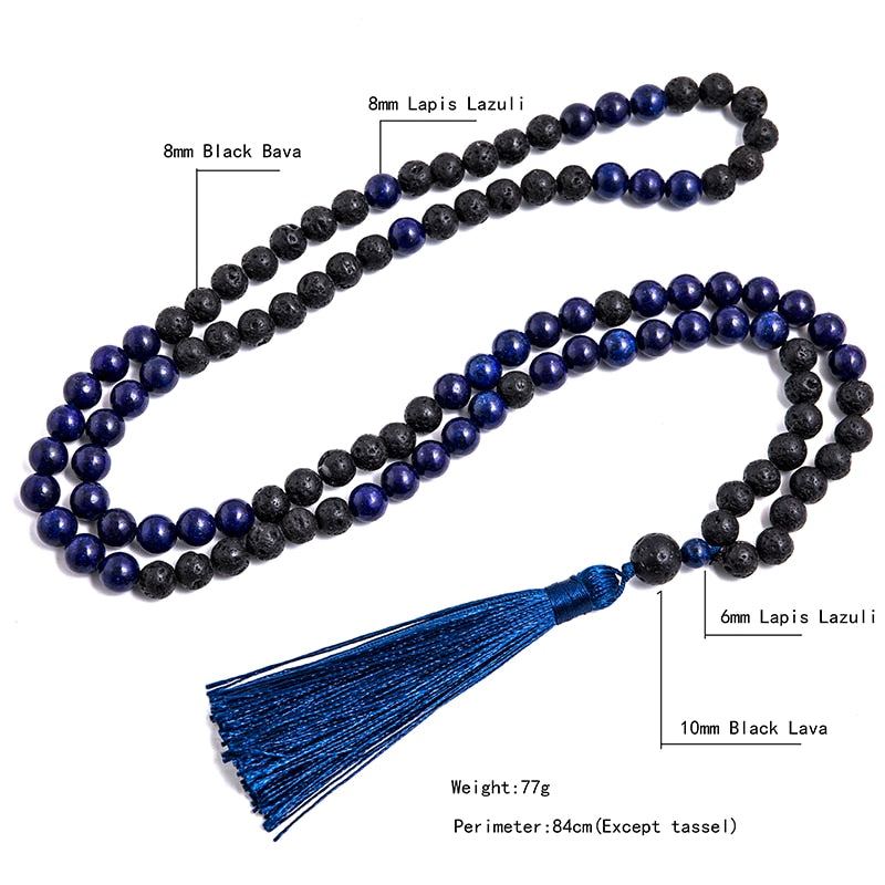 Lapis Lazuli  and Black Lava Stone 108 Diffuser Healing Mala