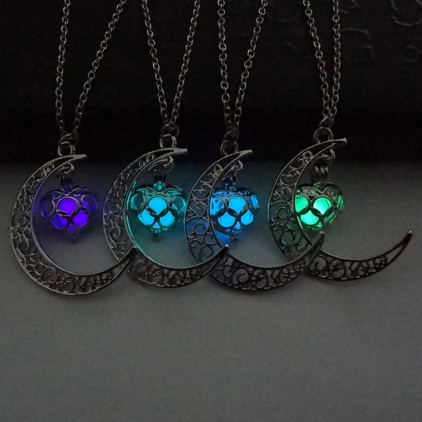Glowing Heart of the Crescent Moon Pendant Necklace