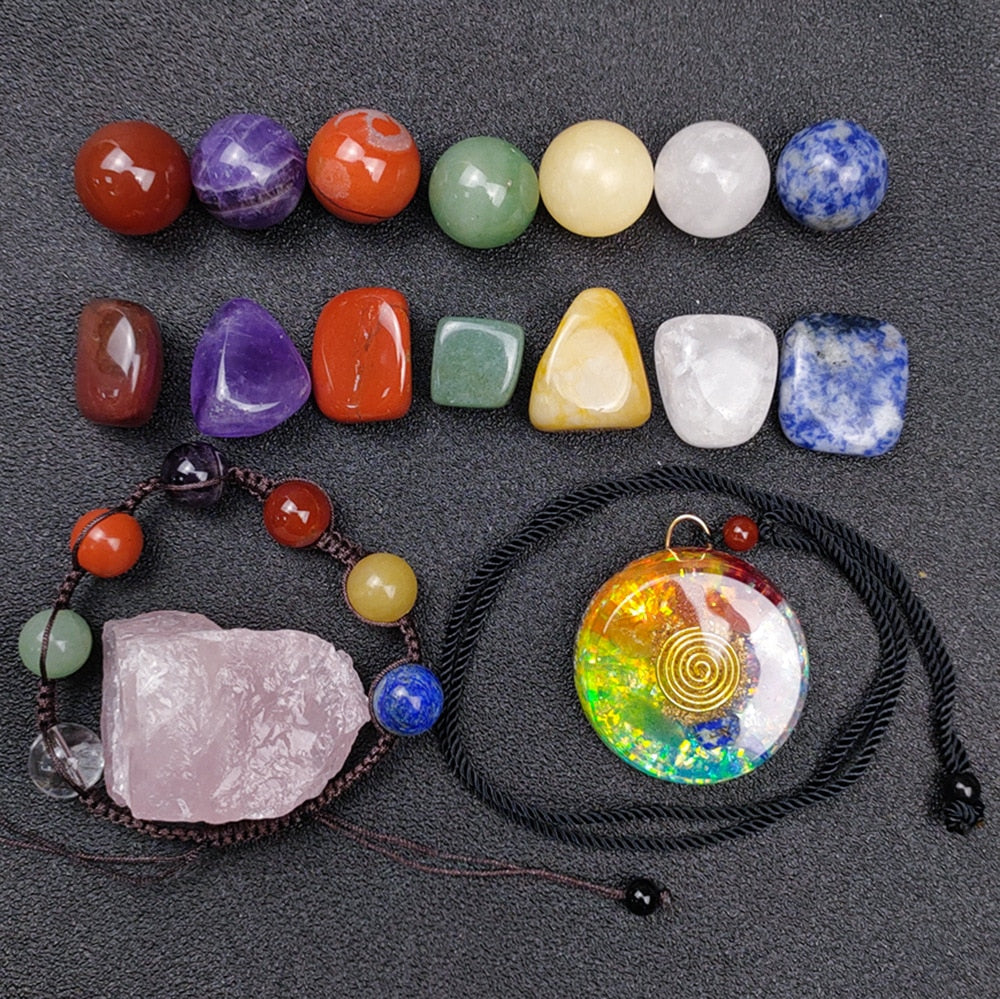 Chakras Stone Jewelry and Meditation Set