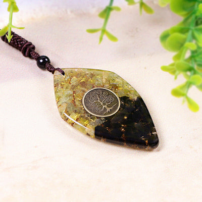 Natural Olivine and Black Obsidian Tree of Life Orgone Necklace