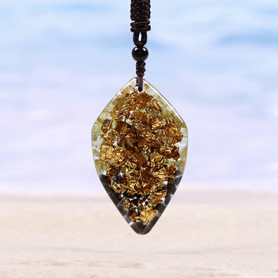 Natural Olivine and Black Obsidian Tree of Life Orgone Necklace