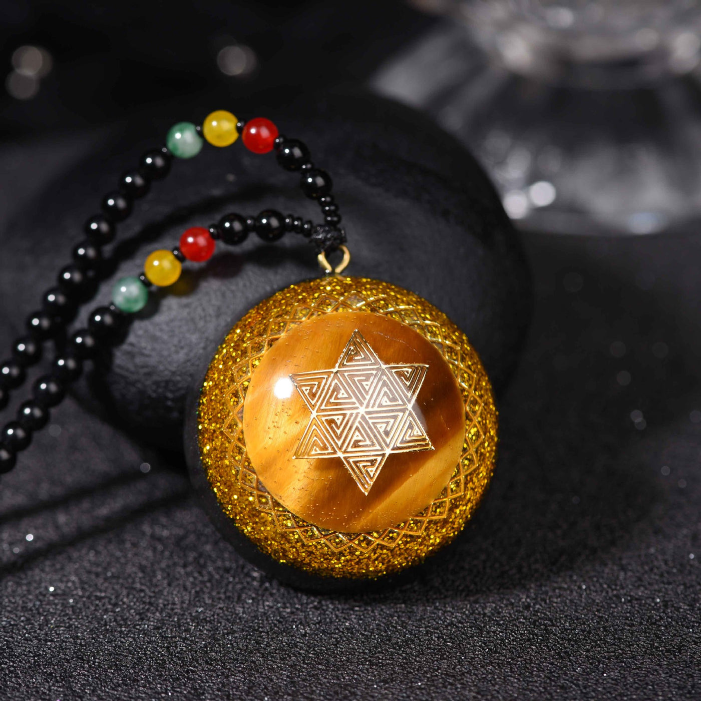 Star of David Tiger Eye Orgonite Energy Pendant Necklace