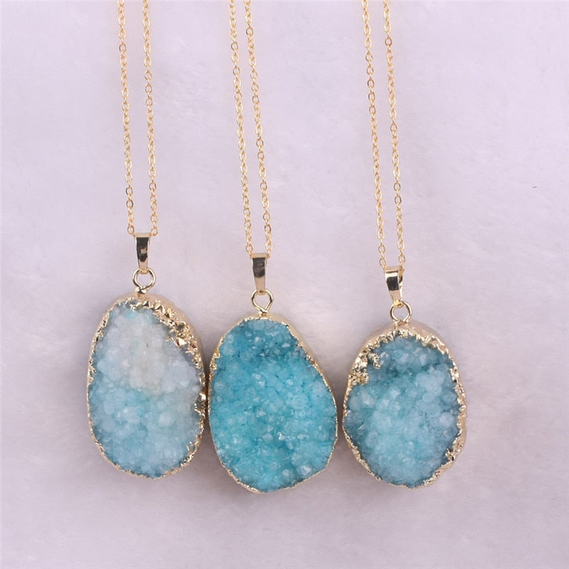 Natural Stone Geode Pendant Necklace