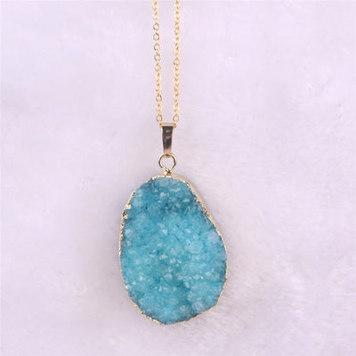 Natural Stone Geode Pendant Necklace