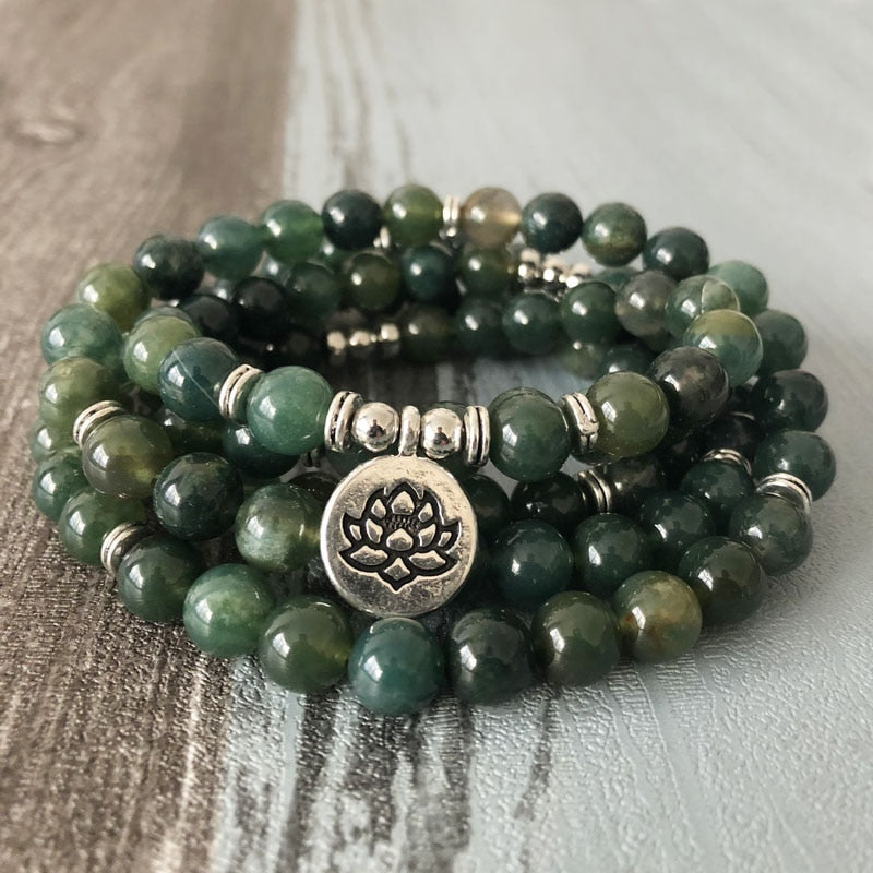 Tranquil Forest Moss Agate Mala