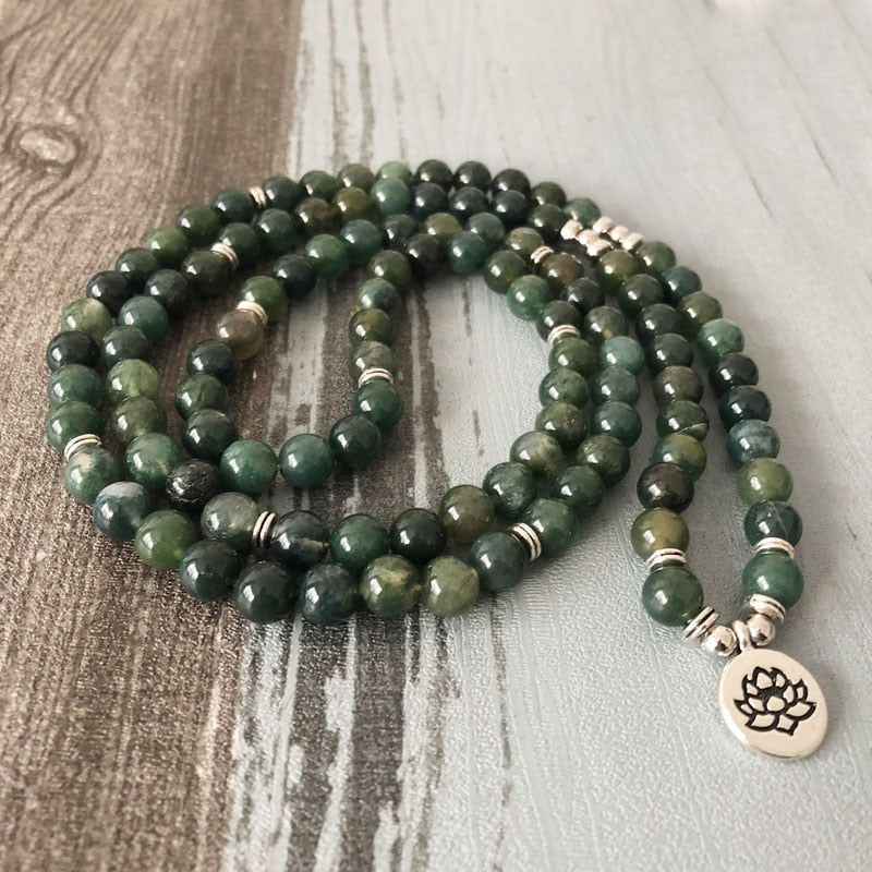 Tranquil Forest Moss Agate Mala