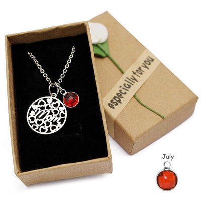 Stainless Steel "Mom" Birthstone Charm Necklace