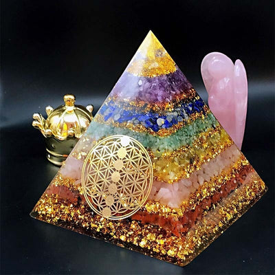 Seven Chakra Flower of Life Orgone Pyramid