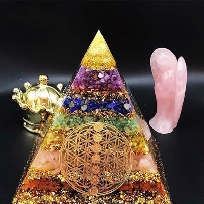 Seven Chakra Flower of Life Orgone Pyramid