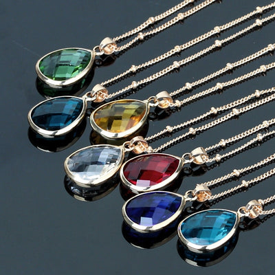 12 Crystal Birthstone Waterdrop Necklace