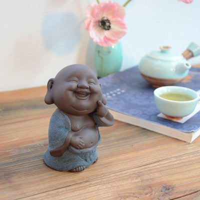 Purple Sand Ceramic Happy Buddha Tea Pet Figurine Blue Buddha Statue