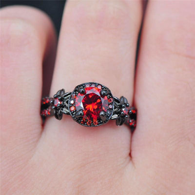 Red Garnet Black Gold Filled Ring Rings
