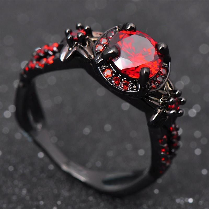 Red Garnet Black Gold Filled Ring Rings