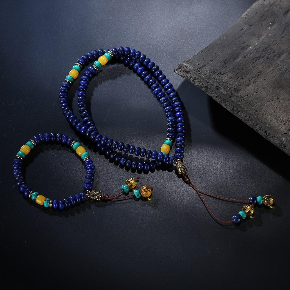 Flat Natural Lapis Lazuli Stone With 6 Syllable Mantra Tassel and Budd ...