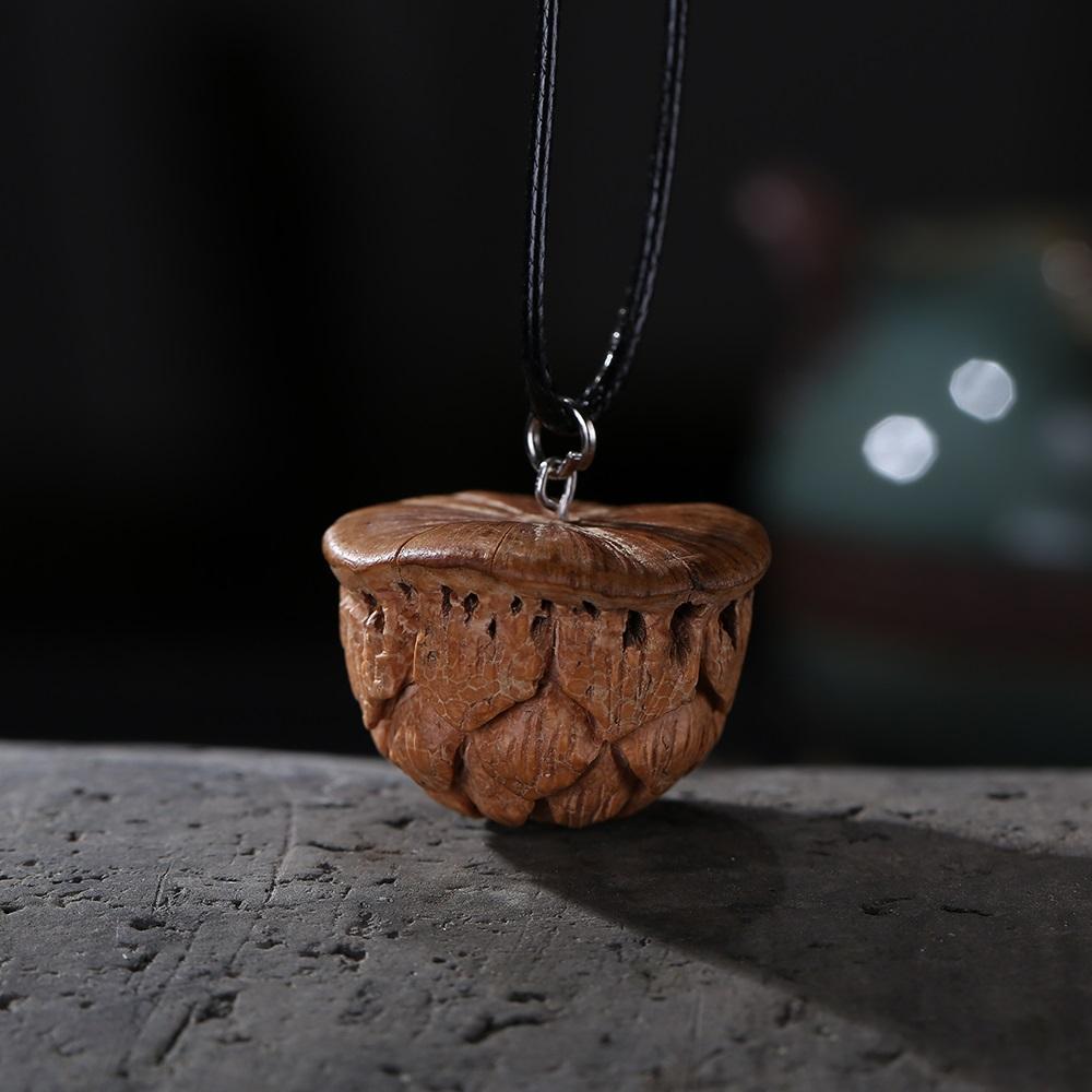 ROXY Hand Carved Lotus Bodhi Seed Pendant Necklace Necklace