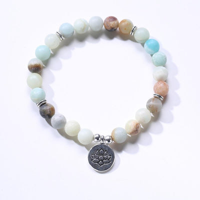 ROXY Matte Amazonite Beads Lotus Charm Mala Bracelet Bracelet