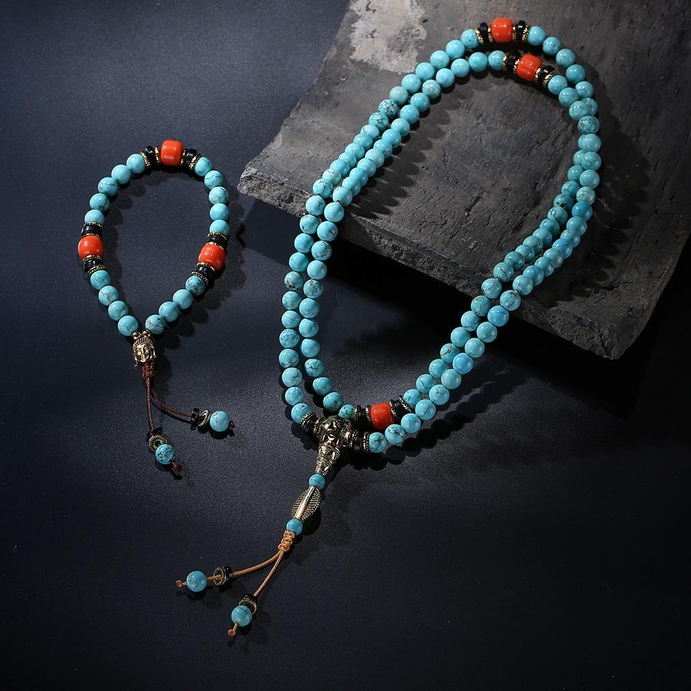 ROXY Natural Turquoise Bead Wrist Mala Set Jewelry Set