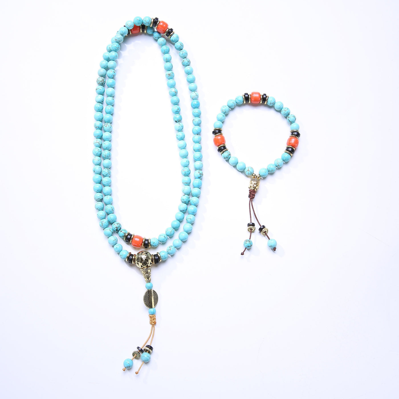 ROXY Natural Turquoise Bead Wrist Mala Set Jewelry Set