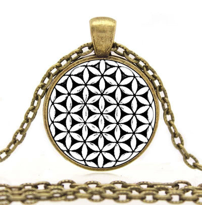 Sacred Geometry Flower of Life Pendant Necklace Antique Bronze Plated Necklace