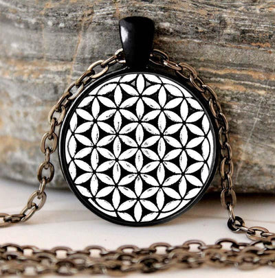 Sacred Geometry Flower of Life Pendant Necklace Black Zinc Plated Necklace