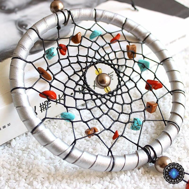 Silver Moon Rattan Dream Catcher With Natural Stone Accents Dreamcatchers