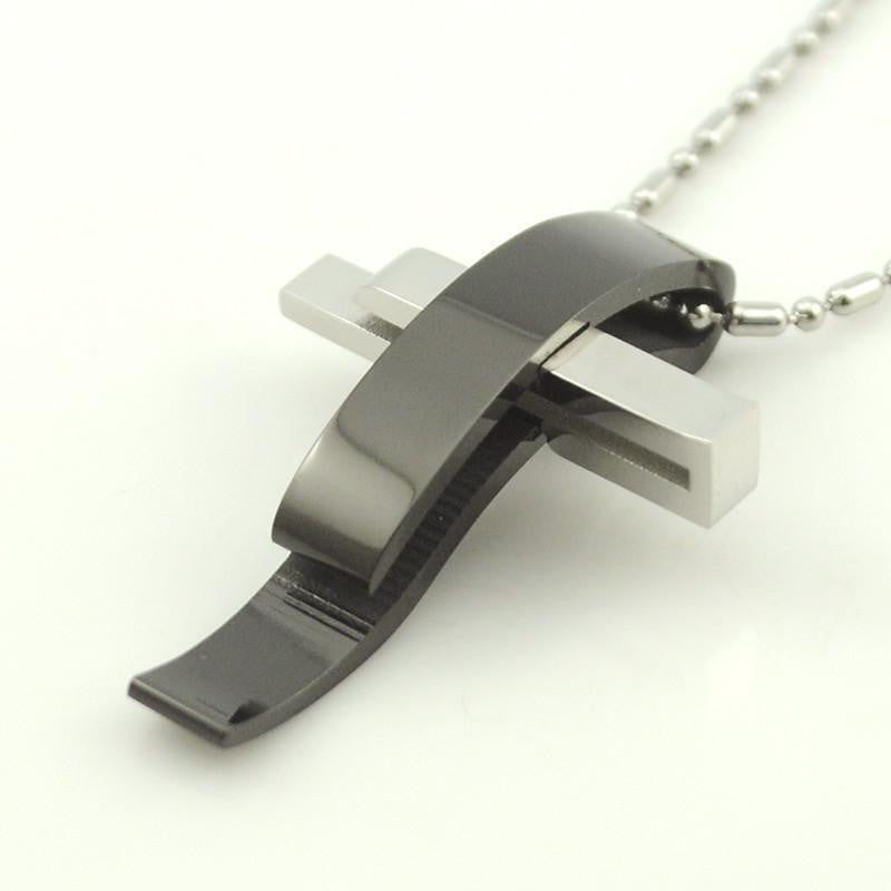 Stainless Steel Abstract Cross Pendant Necklace Black