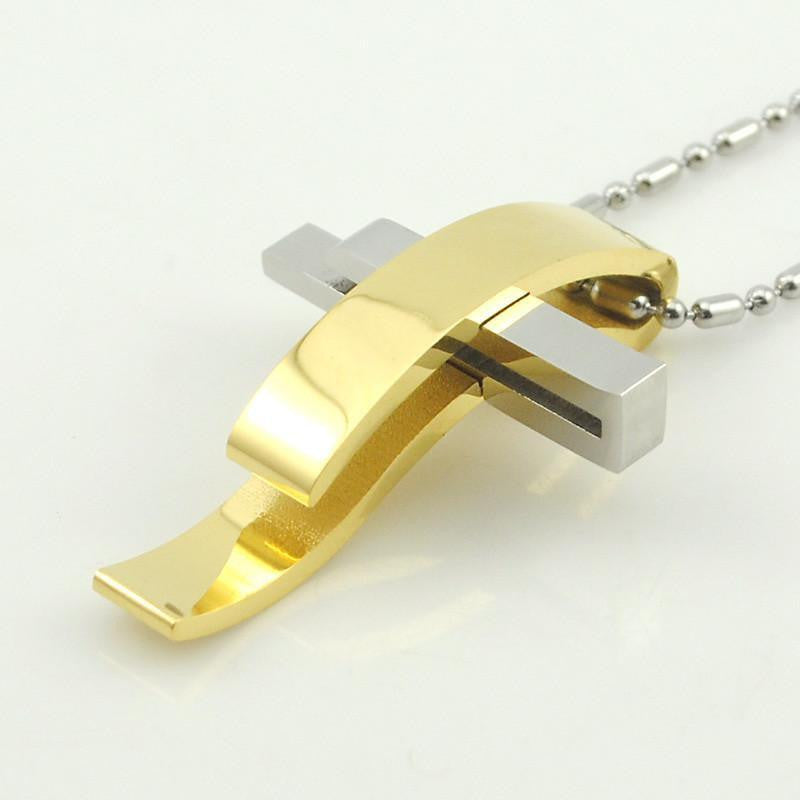 Stainless Steel Abstract Cross Pendant Necklace Gold